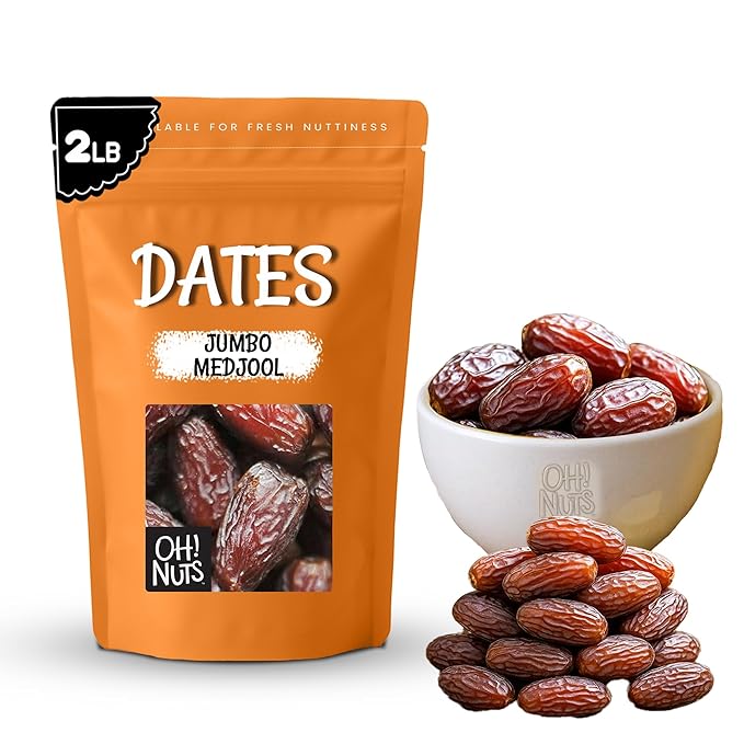 Oh! Nuts Jumbo Medjool Dates - Dried Dates - 2 lb - Unpitted Medjool Dates - No Sugar Added - Dehydrated Fruit Snack