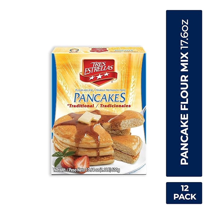 TRES ESTRELLAS Homemade Pancake Mix Easy to Prepare with Milk Eggs &amp Butter 17.6 oz (Pack of 12) | Fluffy Texture | Authentic Flavor for Breakfast or Brunch