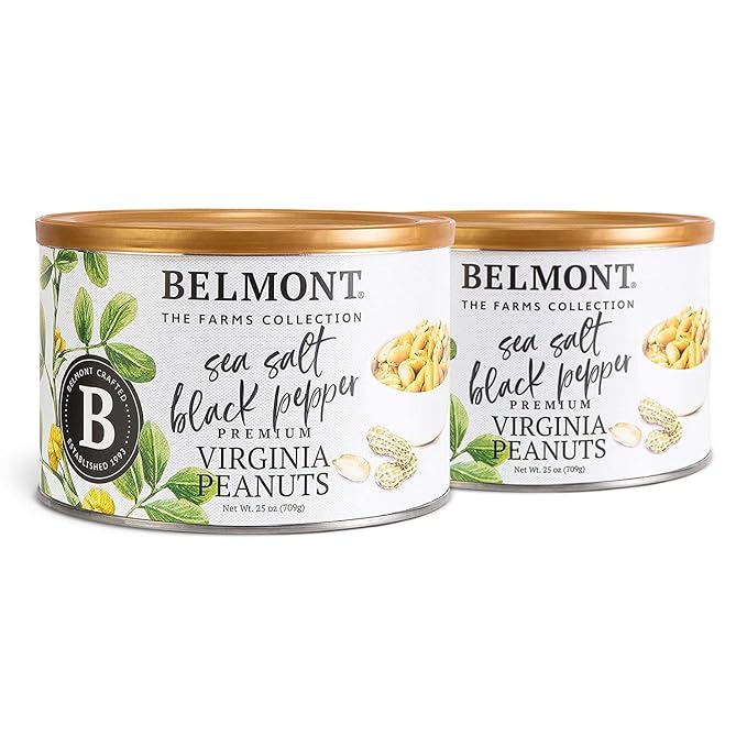 Belmont Peanuts Gourmet Sea Salt and Black Pepper Flavored Virginia Peanuts 25 oz (2 Pack) – Only 4 Simple Ingredients No Preservatives 7g Protein – Salty Peppery Crunchy Hand Seasoned Snack