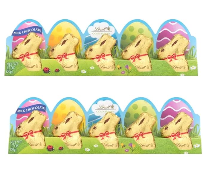 Lindt Mini Gold Bunnies - Milk Chocolate Bunnies - Pack of 2-10 Total Bunnies - Gold Foil Wrapped Bunnies - Great for Easter Baskets and For Sharing with Loved Ones