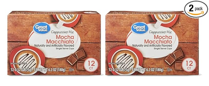 Great Value Cappuccino Coffee and Hot Drink Single Serve Pods 12 Count (Mocha Macchiato Cappuccino Pack of 2)