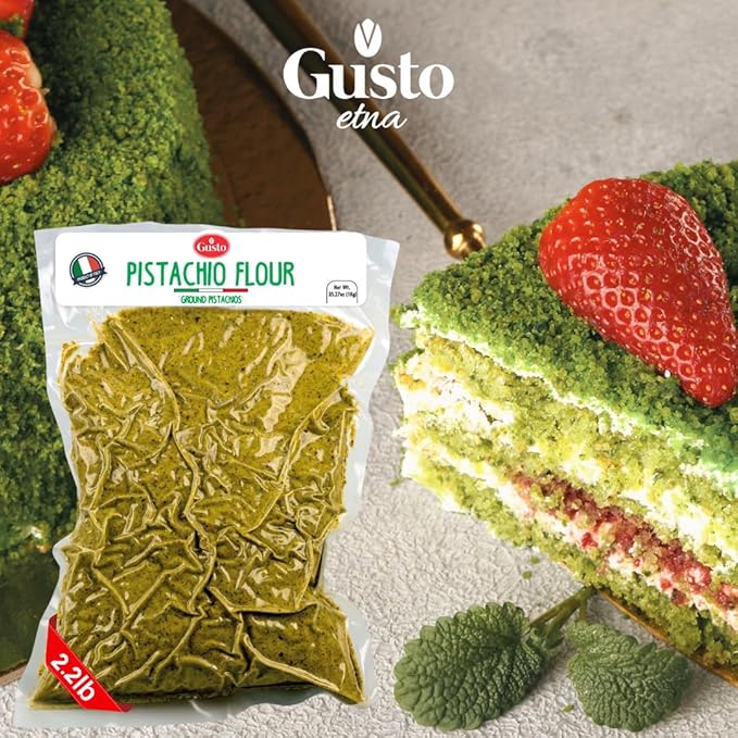 GUSTO ETNA Pistachio Flour Sicilian Fine Chopped Pistachio Flour Ground Powder Gluten Free Flour Non Gmo Vegan Product of Bronte Sicily From Italy 2.2 Lb (1 kg)