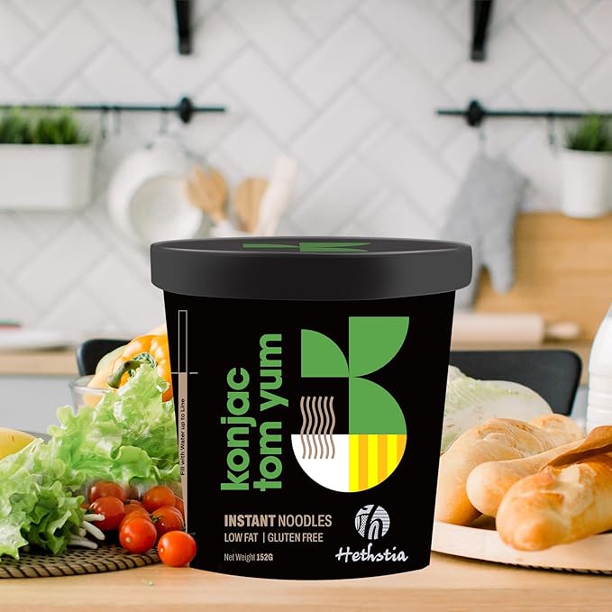 Hethstia Shirataki Noodle Tom Yum Soup Cups- 6-Pack Konjac Angel Hair Pasta Low Carb Ready-to-Eat Tom Yum Noodle Broth Low GI Healthy Asian Ramen Keto-Friendly Holiday Food Gift