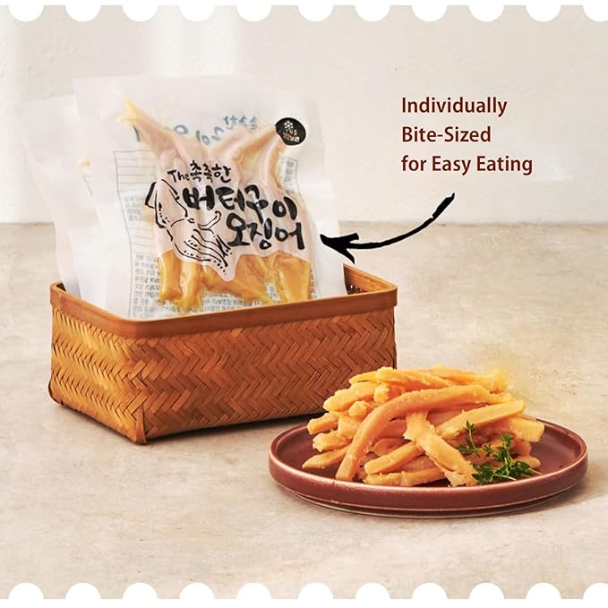 The Buttery Roasted Squid Jerky Snacks Soft dried seafood 2.36 oz (pack of 8) Juicy and tender squid grilled with butter