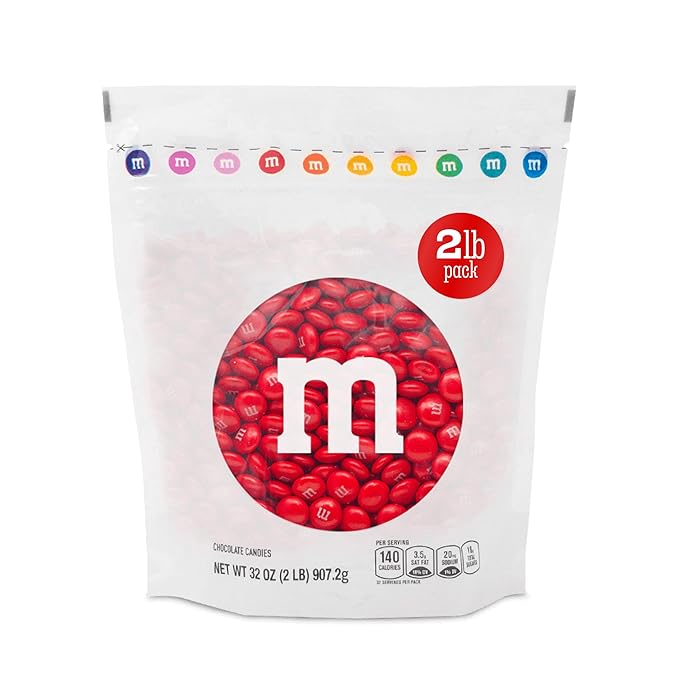 M&ampM’S WORLD Red Milk Chocolate Candy 2lbs of M&ampM'S in Resealable Pack for Candy Bars Birthday Parties Christmas Chocolate Valentine's Day 4th of July Dessert Tables &amp DIY Party Favor