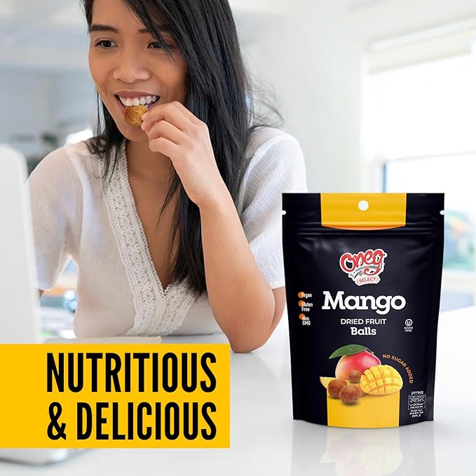 Oneg Dried Mango Balls 1.76oz Bag 12 Pack of Healthy Snacks Bulk Perfect Healthy Chips for Parties or Travel Ideal Kids Healthy Snacks for School Lunches After Playtime or Any Special Occasion
