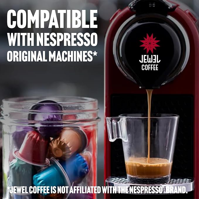 Jewel Coffee Specialty Coffee Capsules - Brazil Single Origin 100% Arabica Coffee Intensity 9 Medium Roast Compatible with Original Nespresso Machines 100 Count (10 Boxes of 10 Espresso Capsules)