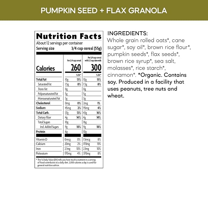 Nature's Path Organic Pumpkin Seed + Flax Granola 24.7 oz (Pack of 6) Non-GMO