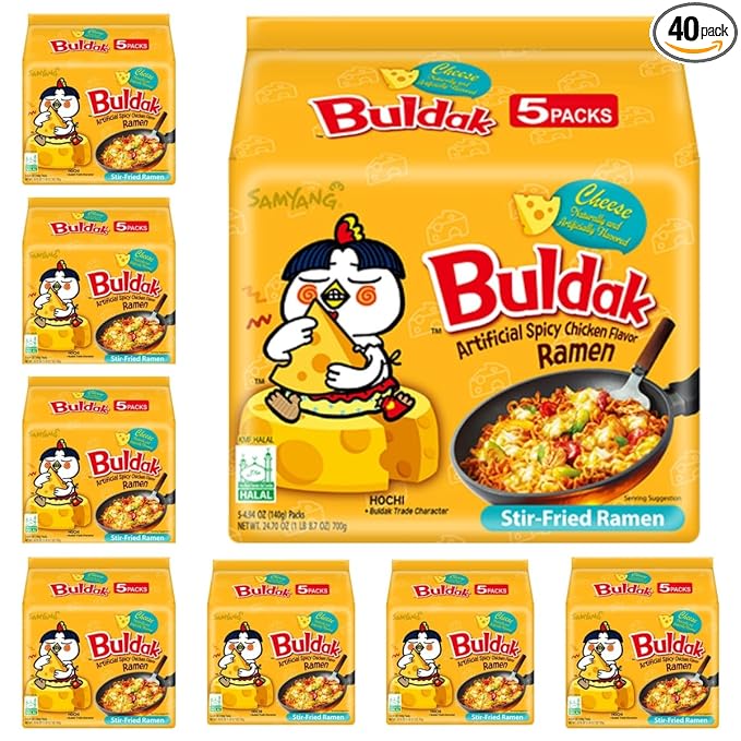 Samyang Buldak RamenHot Chicken Ramen NoodlesKorean Ramen Instant Spicy NoodlesCheese Flavor40 Packs