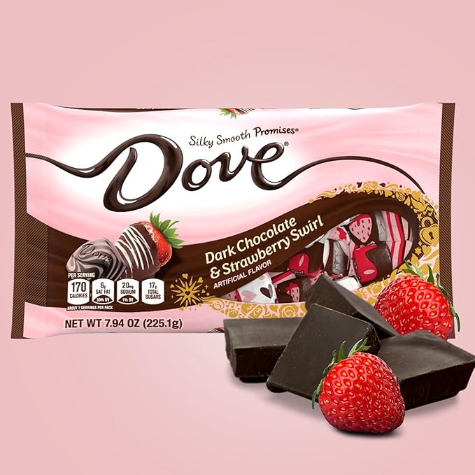 Sweetzo Dove Valentine's Day Chocolate Hearts Individually Wrapped Milk Dark and Strawberry Swirl 7.94 Ounces Each (Pack of 2) Full Size