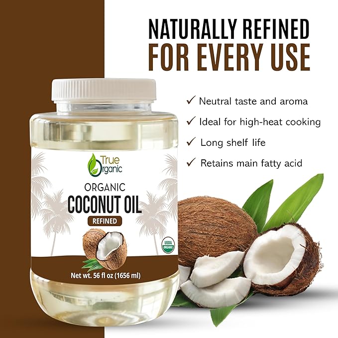 Refined Coconut Oil 56 fl oz | USDA Organic Certified | Organic Coconut Oil for Cooking and Baking. RBD Oil.