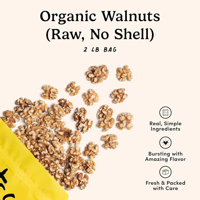 Nuts.com – Organic Walnuts (Raw No Shell) – Healthy Snack for Adults &amp Kids Nutty &amp Slightly Sweet Flavor Good Source of Protein &amp Fiber – Vegan Raw Gluten-Free &amp Kosher Pareve –