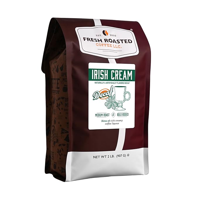 Fresh Roasted Coffee Decaf Irish Cream Coffee 2 lb (32 oz) Medium Roast Kosher Ground