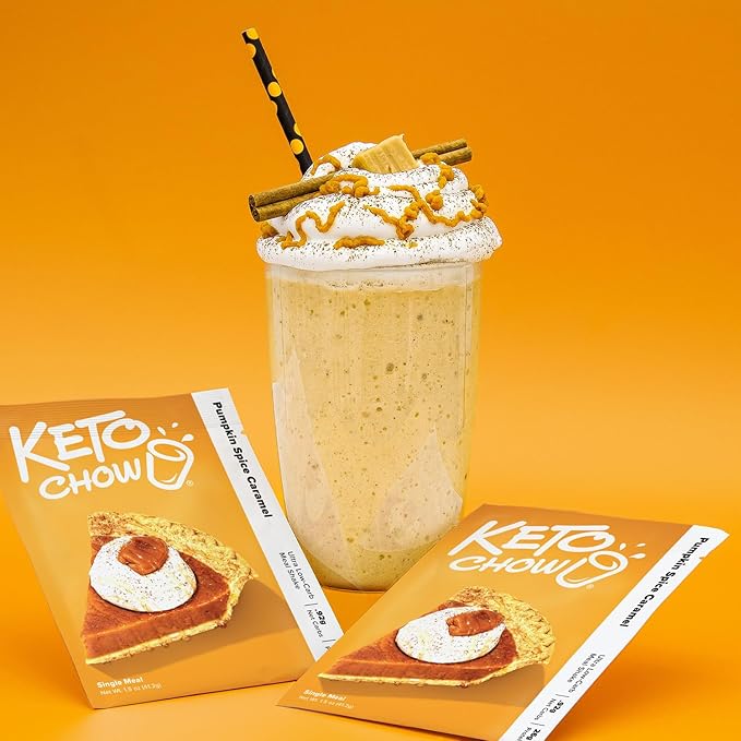 Keto Chow Caramel Pumpkin Spice | Keto Meal Replacement Shake Powder | Nutritionally Complete | Low Carb | Delicious Easy Meal Substitute | Protein Rich You Choose The Fat | 21 Meal Serving