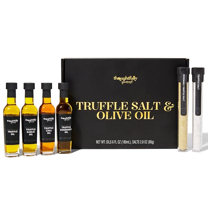 Thoughtfully Gourmet Truffle Salt &amp Olive Oil Gift Set Includes 4 Premium Extra Virgin Olive Oil 2 Truffle Salts with Real Truffles Set of 6