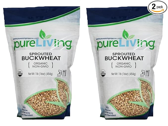 PureLiving Organic Sprouted Buckwheat - Whole Grain - 16 Ounce Bag (Pack of 2) - A Pseudo-cereal rich in vitamins minerals and complex carbohydrates.