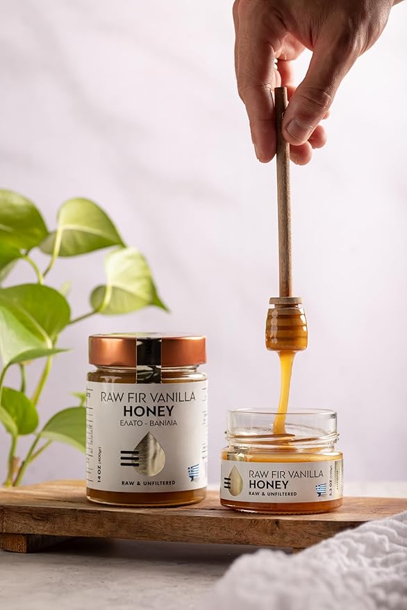 Laconic Foods | Vanilla Fir Honey | PDO Greek Honey | Rare Raw Honeydew from the Mountains of Greece | Non-Crystallizing | Woman-Owned | 315g