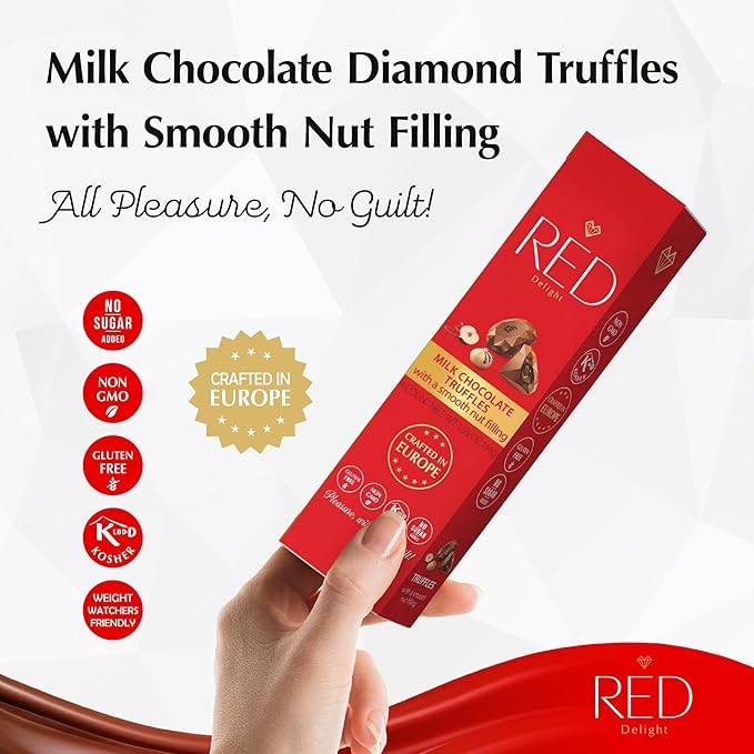Red Delight Milk Chocolate Diamond Truffles with Smooth Nut Filling - Pack of 10 (With 40 Chocolate Truffles) 15.50oz Creamy Treats - Kosher No Added Sugar Gluten-Free European-Style Chocolates