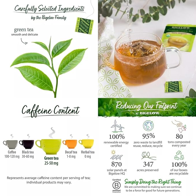 Biggllo premium organic green tea 150 ct. Individually wrapped tea bags - organic green tea bags