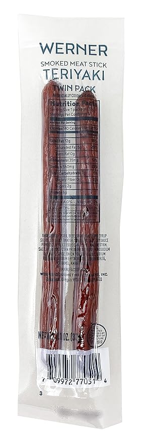Werner Teriyaki Meat Stick Twin Pack – Pork and Beef Protein Snack 1.1 Ounce (Pack of 18)