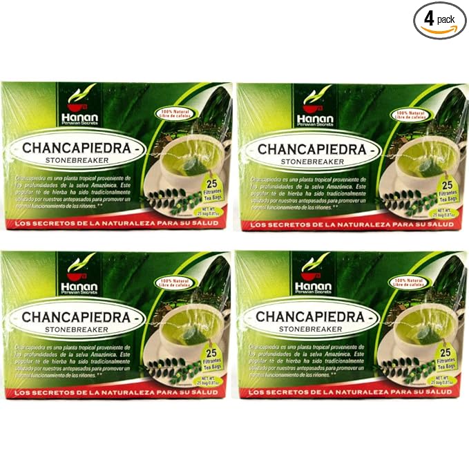 Chanca Piedra Kidney Stone Breaker 100% Natural Peruvian 4 Boxes (100 Tea Bags) Caffeine Free Herbal Supplement