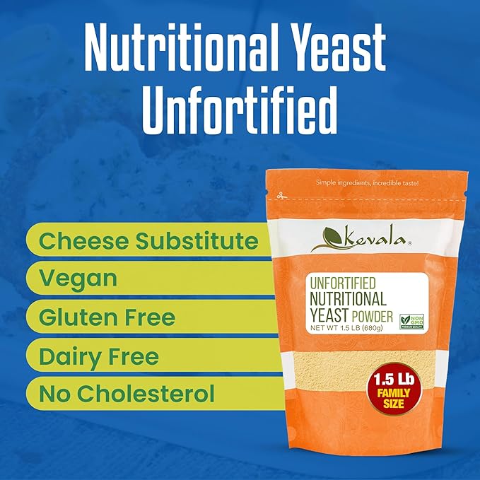 Kevala Nutritional Yeast - Premium Non Fortified Powder for Vegan Cooking Product of USA Seasoning with a Cheesy Flavor Dry Yeast With No Added Salt for Everyday Vegan Food Nutrition 1.5 lb