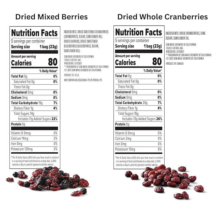 Sun-Maid Bundle California Sun-Dried Raisins (2 Pack) 32 oz Resealable Bag + Farmstand Reserve (24 Count Variety Pack) 0.8 oz Snack Bag Whole Cranberries and Mixed Berries