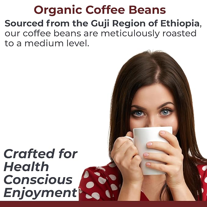 Quantum Organic Whole Roasted Coffee Beans - Medium Roast From Guji Region of Ethiopia Crafted for Optimal Health Benefits Sweet &amp Fruity Well-Balanced Gluten Free Sustainable Non-GMO - 1 P