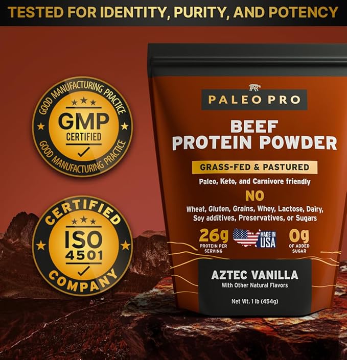Paleo Pro 26G Beef Protein Powder - Grass Fed Protein Powder Isolate - Pure Animal Based Pastured &amp Cage-Free | Dairy &amp Gluten Free Natural &amp Clean Proteins for Paleo &amp Keto - 15 Days