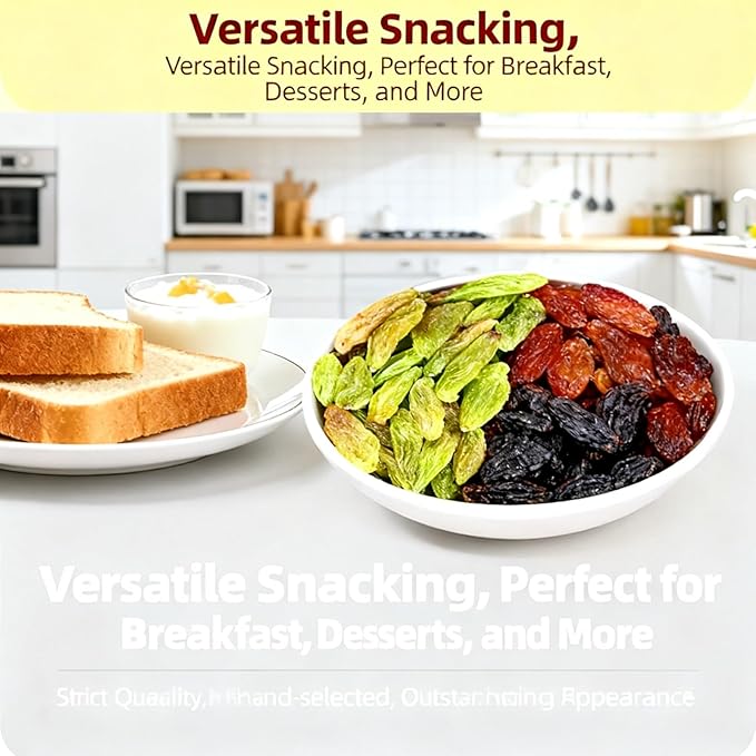 Three Color Seedless Dried Grapes Snack - Soft &amp Sweet No Washing Needed Ready To Eat For Baking Oatmeal Yogurt Bulk Pack