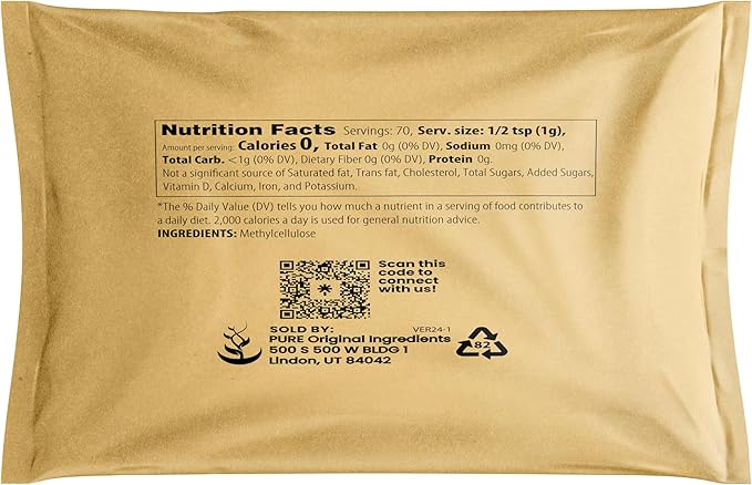 PURE ORIGINAL INGREDIENTS Methylcellulose (2.5 oz) Always Pure Thickener &amp Emulsifier Food Grade (Pack of 2)