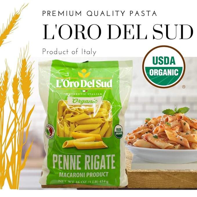 Organic Penne Rigate 100% Durum Wheat Italian Pasta Premium Quality Product of Italy (20 pack x 16 Oz) Non GMO Vegan Kosher Certified by L'Oro del Sud