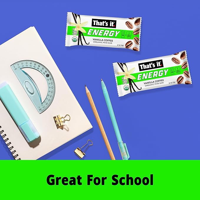 That's it. Organic Energy Coffee Mini Bars-Vanilla Coffee ( 1 Mini Bar = 1 Cup of Coffee ) Grab and GoNo Added SugarsNon-GMOCaffeine Power SnackKosherAllergy Friendly (Vanilla Coffee-15 Pack)