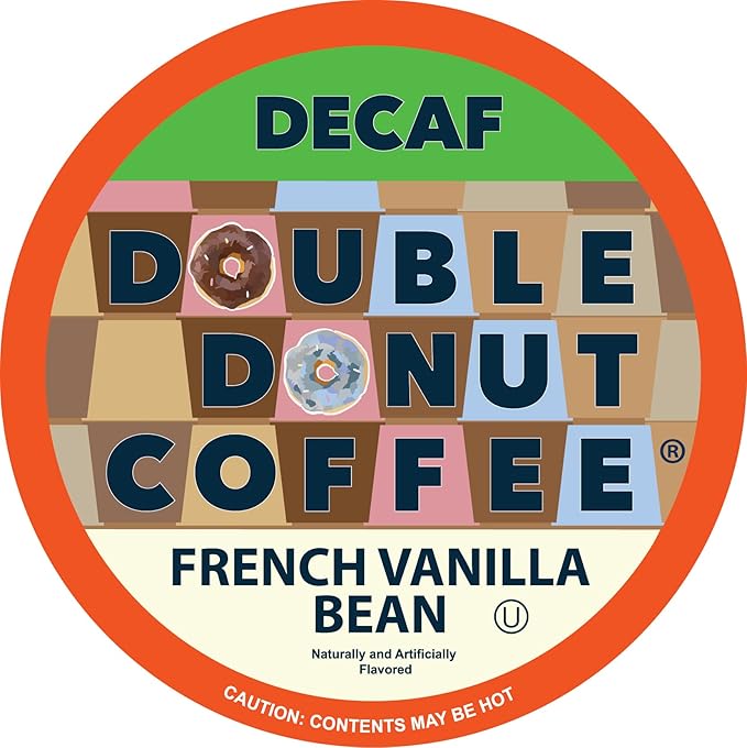 Double Donut French Vanilla Coffee Medium Roast Flavored Decaf Coffee Pods for Keurig K Cups Makers from Double Donut 96 Capsules