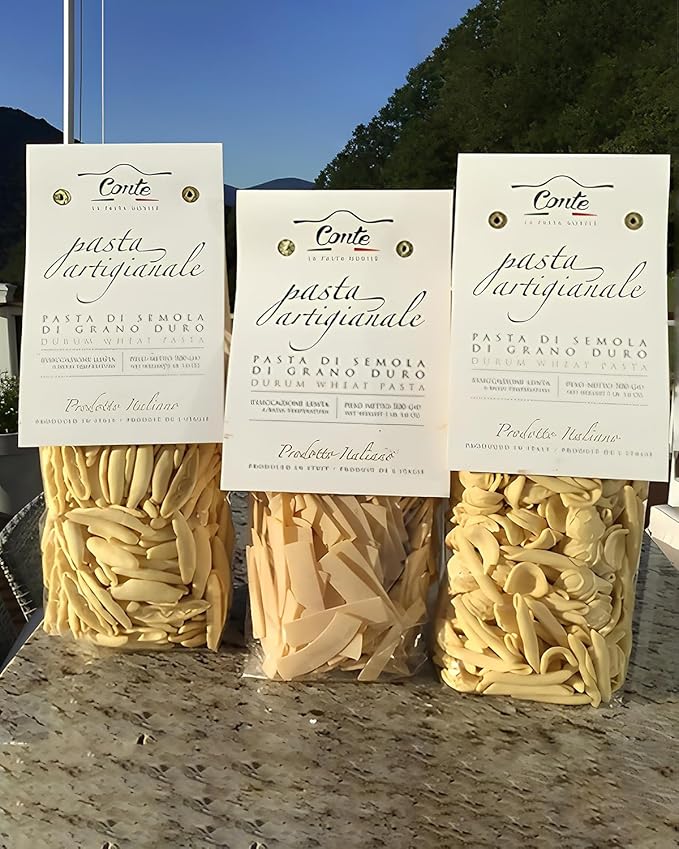 Conte Strozzapreti Lagane Maratati Bundle Pasta - Imported from Italy (500g) - Artisanal Durum Wheat Blends - High Protein Low Ash Golden Yellow Grain - Impurity-Free Water - Drying Static