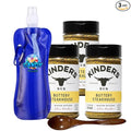 Kinder’s – Three (3) 5.5oz Bottles – Premium BBQ Seasoning for Grilling &amp Roasting – No MSG Gluten-Free Non-GMO – Includes Candy Freezer Collapsible Bottle &amp Wooden Spoon (Total 28.5 oz) ( B