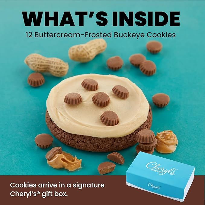 Cheryl's Cookies® Peanut Butter Frosted Buckeye Cookie Flavor Box 12 Cookies Individually Wrapped Gourmet &amp Fresh Delivery – Gift for Loved Ones Family Friends Coworkers