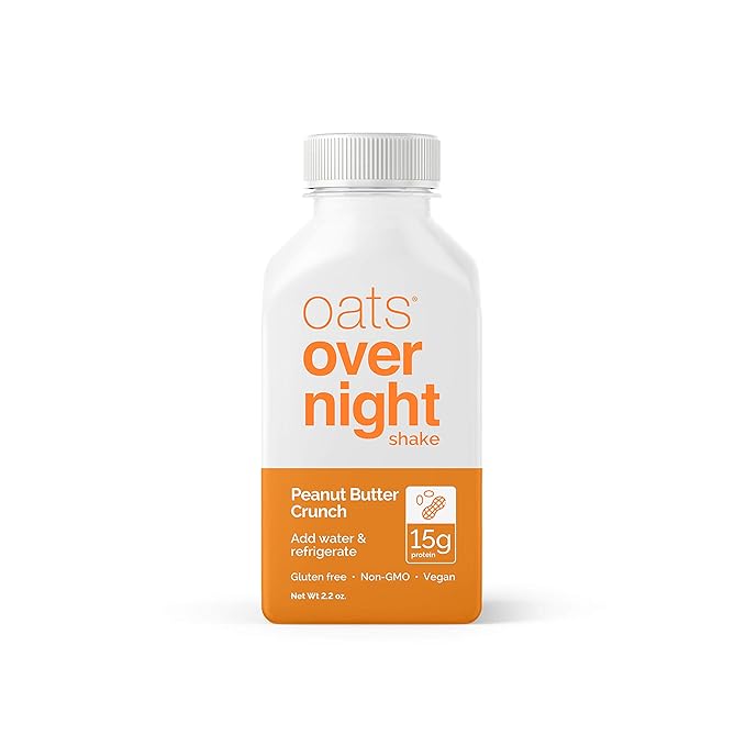 Oats Overnight Peanut Butter Crunch Bottled Shake - Gluten Free Non-GMO Vegan Friendly Breakfast Meal Replacement Shake with Powdered Oat milk. 15g of Protein (10 Pack)