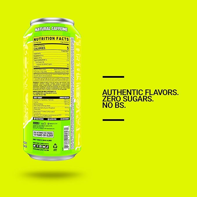 GHOST Energy Drink - 12-Pack Citrus 16oz Cans - Energy &amp Focus &amp No Artificial Colors - 200mg of Natural Caffeine L-Carnitine &amp Taurine - Gluten-Free &amp Vegan