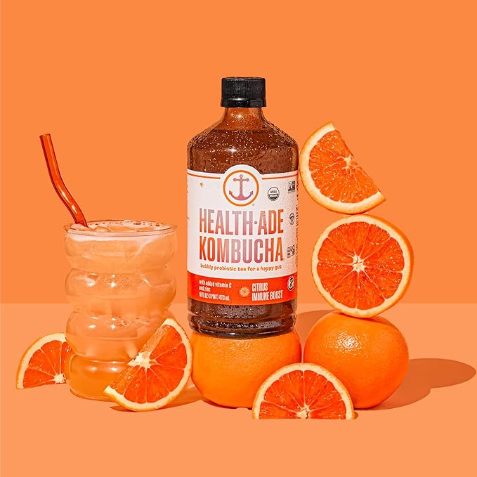 Health-Ade Kombucha Tea Organic Drink Fermented Tea with Living Probiotics Detoxifying Acids Supports Gut Health Non-GMO Vegan Gluten Free 12 Pack (16 Fl Oz Bottles) Citrus Immune Boost