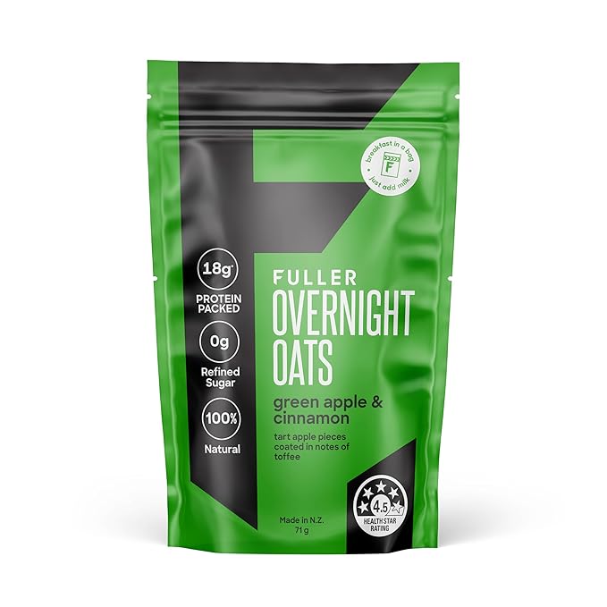 Delicious High Protein Overnight Oats - Nutritionist Designed FULLER For Longer With Low Sugar High Fiber &amp Premium Slow Release Casein - Ziplock Portable - Glyphosate Free Oatmeal - Grab &amp G