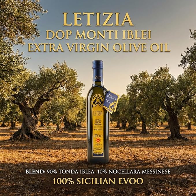 Letizia DOP Monti Iblei Extra Virgin Olive Oil - Authentic Sicilian EVOO (Tonda Iblea) PDO Certified - Award-Winning Intense Fruity Profile - 500ml (16.9 Fl Oz) - Pack of 2