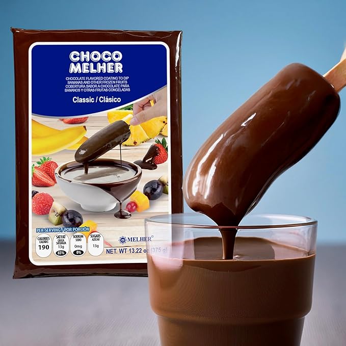 CHOCOMELHER Clasico - 12 Pack Milk Chocolate Flavored Coating for Chocobananos - Best to Cover Frozen Bananas &amp Strawberries - Traditional Snack - 12 of 13.22 oz Bags.