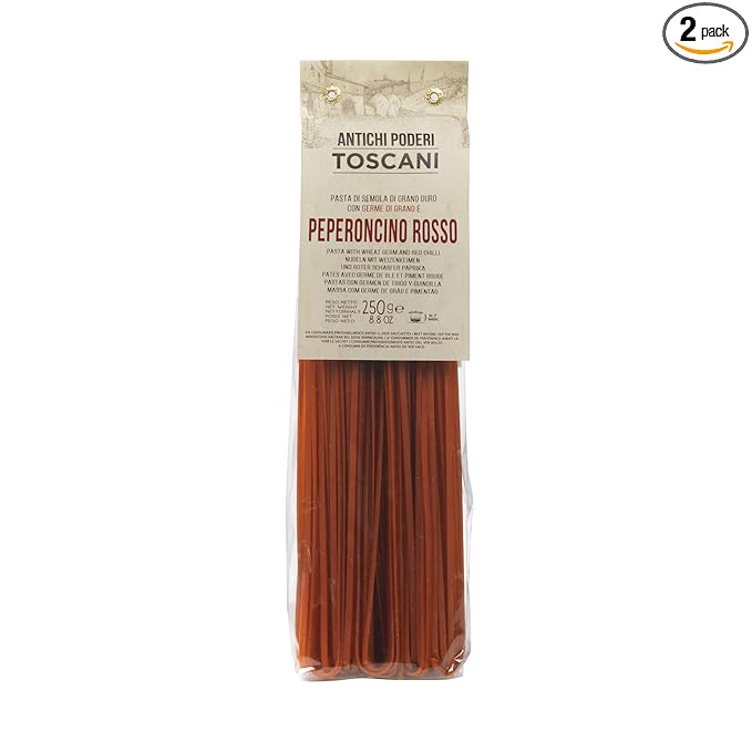 ANTICHI PODERI TOSCANI Handmade Flavored Pasta Red Chili Linguine 8.8oz | Imported from Italy Pack of 2
