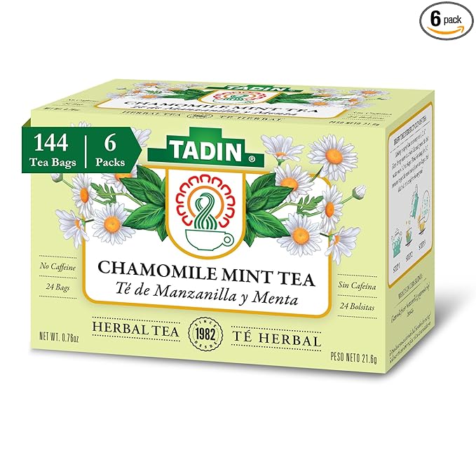 Tadin Chamomile &amp Mint Tea Herbal Tea Caffeine Free Tea Tea Bags Individually Wrapped 24 Tea Bags Per Box Pack of 6