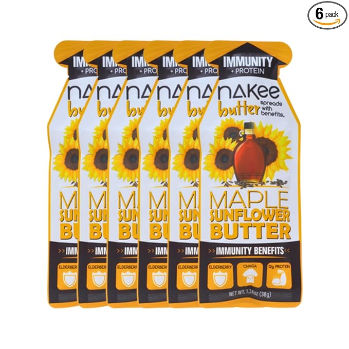 Nakee Butter Immunity Maple Sunflower Seed Butter - Gluten-Free Keto Low-Carb High-Protein 6 Pack