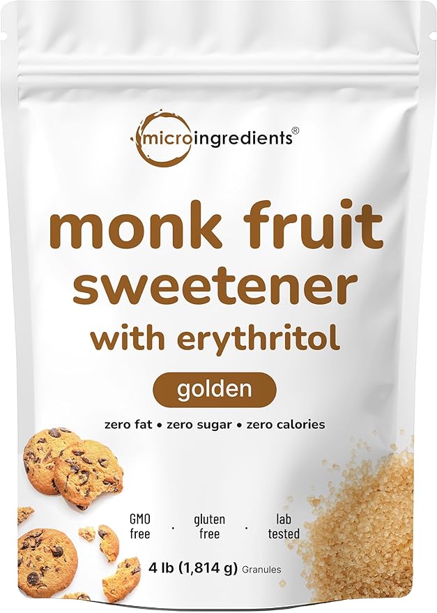 Golden Monk Fruit Sweetener with Erythritol 4 Pounds - No After Taste - Brown Sugar Substitute Keto Diet Friendly Zero Calorie Natural Sweetener for Drinks Coffee Tea Cookies No-GMO Vegan