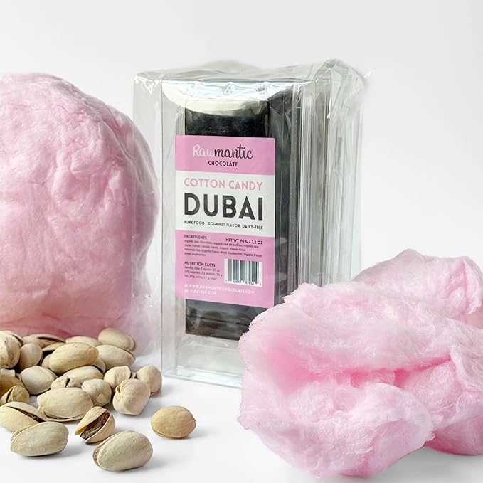 Rawmantic Dubai Chocolate Cotton Candy Angel Hair (90g) – Vegan Plant-Based Chocolate Infused With Freeze-Dried Strawberries Blueberries Raspberries &amp More No Artificial Flavors Non-GMO &amp