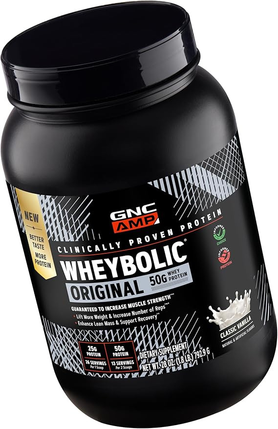 GNC AMP New Wheybolic- Clinically Studied Whey Protein Powder for Workouts &amp Active Lifestyles- High Leucine Content- Smooth Mixing Drink Mix for Fitness Shakes- Classic Vanilla - 28 Oz (13 Servin