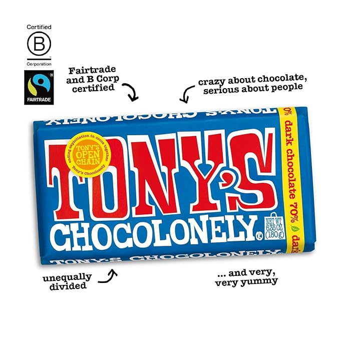 Tony's Chocolonely 70% Dark Chocolate Bar 6.35 Ounce 15 Pack
